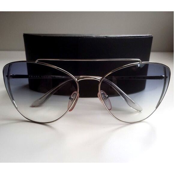 Prada Cat Eye Sunglasses SPR65V Blue Gradient Silver Metal Frame 68mm 130mm - Picture 2 of 11